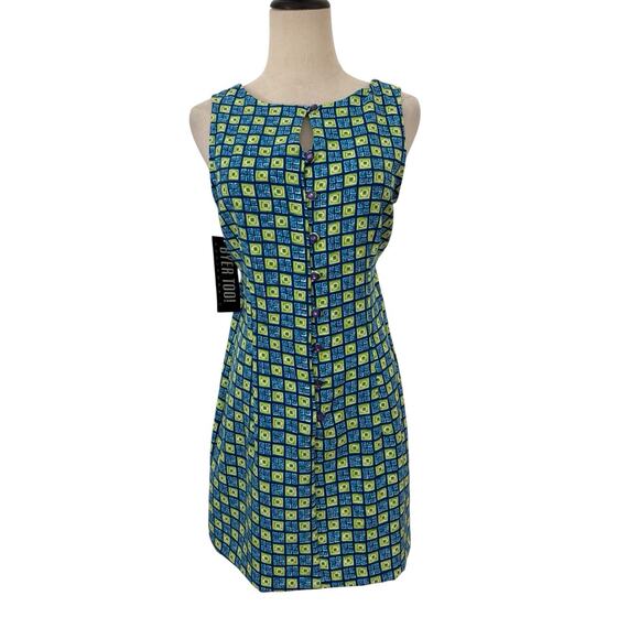 Vtg 90s Byer Too! Mini Dress NWT Geometric Mod Print Sleeveless Button Front 11 - Picture 1 of 9